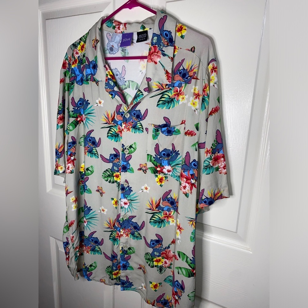 Disney Stitch Hawaiian Shirt Mens Large Rayon Tropical Button-Up, Cool Dad - Picture 5 of 11